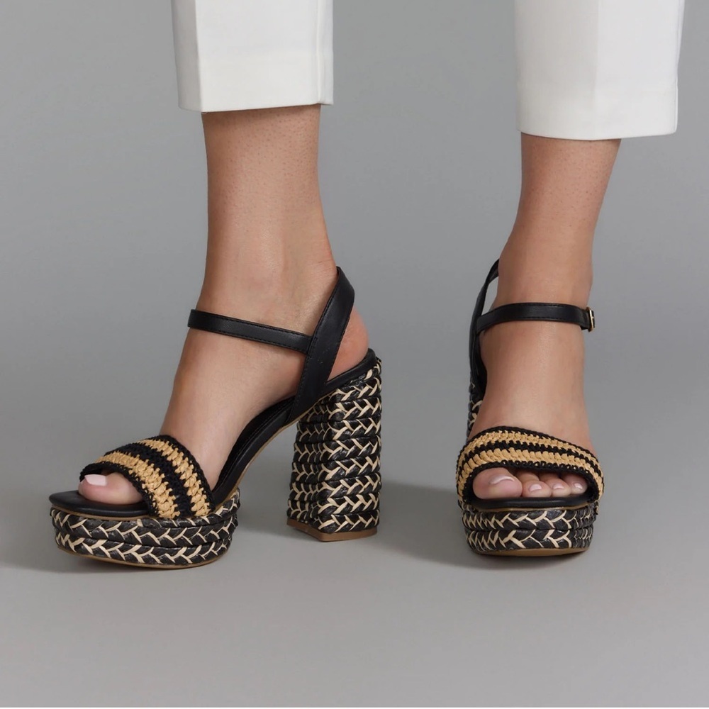 Black and Tan Woven Platform Sandals with Matching Clutch - Picture 5 of 5